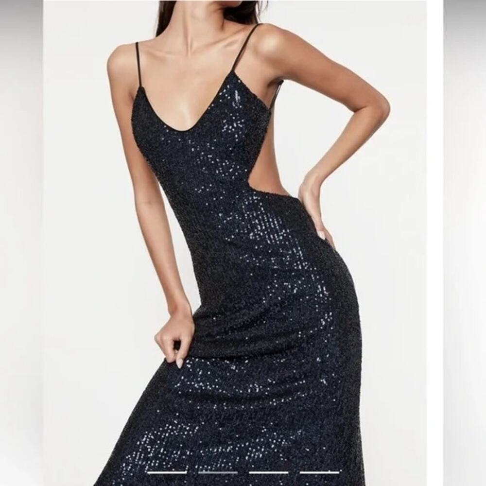 BARDOT NWT Knox Navy Sequined Midi Low Back Dress Size S - Picture 2 of 11